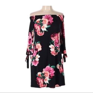 Eliza J Black Floral Off the Shoulder Mini Dress Resort Coastal Tropical